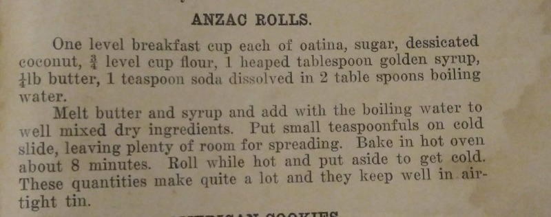 Anzac Biscuit, old Anzac Biscuit recipe, 1930s recipes
